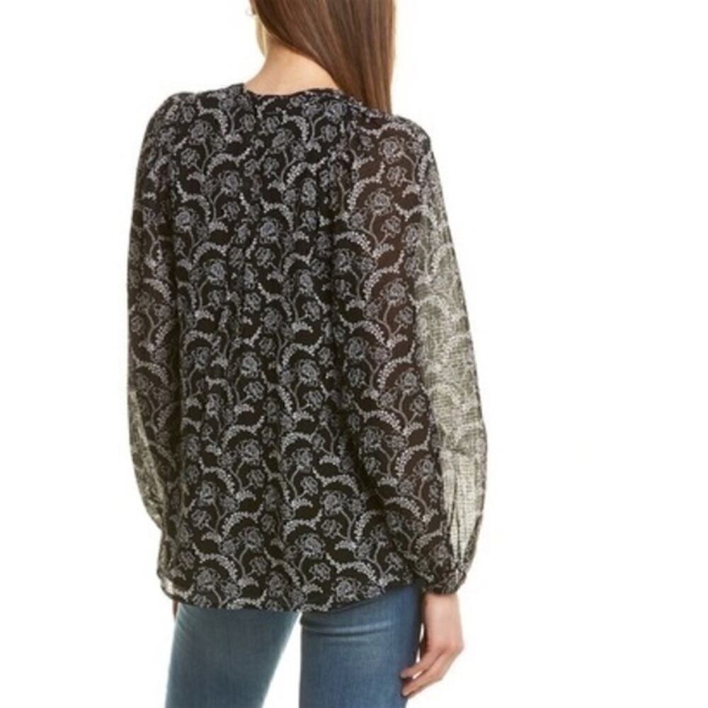 A.L.C. Adara Black and White Floral Long Blouson Sleeve Silk Blend Top 4 NWT - Picture 2 of 7